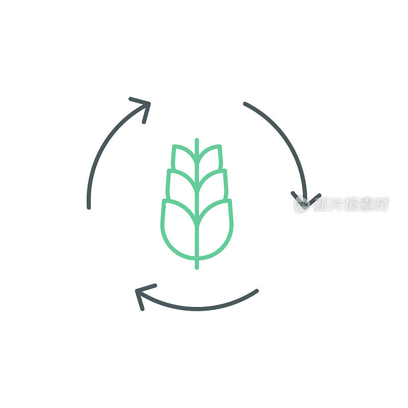 可持续农业双色线图标设计与可编辑的笔触。适用于信息图表，网页，移动应用程序，UI, UX和GUI设计。